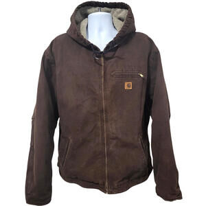 Carhartt Sierra Sherpa Lined Jacket Mens Size 2XL J141 Canvas Sandstone Hooded